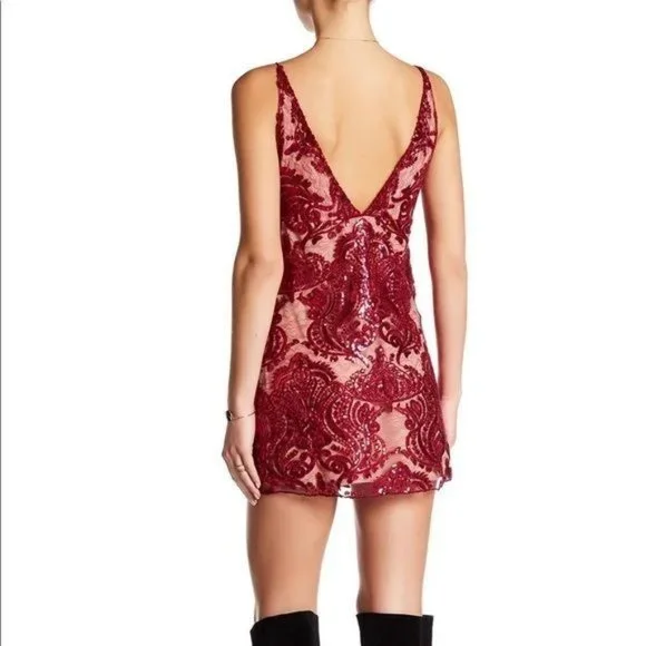 FREE PEOPLE Night Shimmer Embroidered Floral Sequin Lace Mesh Mini Dress Size 4 - Picture 2 of 15